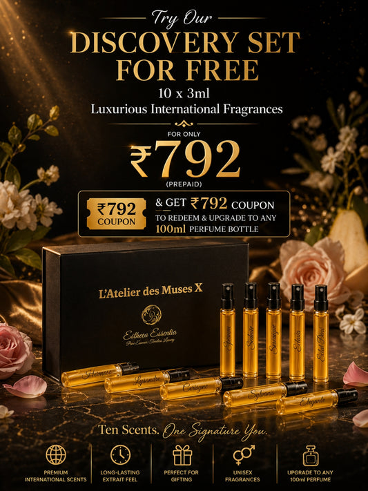 L’Atelier des Muses X | 10×3ml Unisex Designer Perfume Discovery Set | Collection of Floral, Woody, Seductive, Meditative Fragrances | Try For Free | 50% Luxurious Oil Concentrate | Better Than International Designer Fragrances