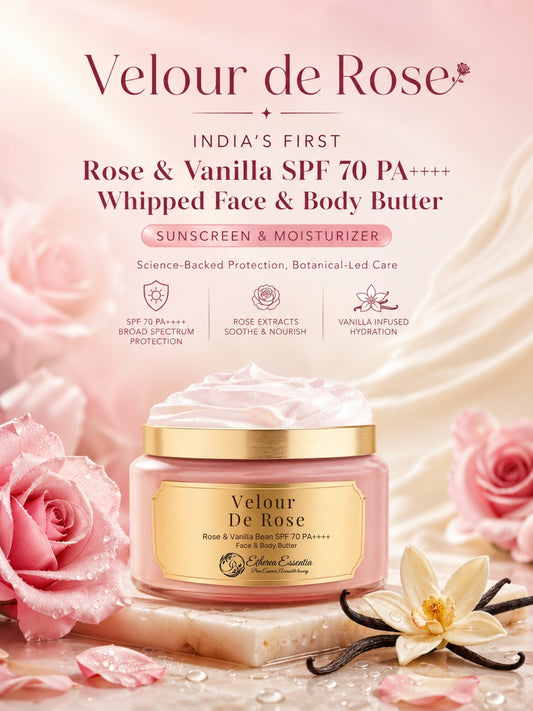 Velour de Rose | India's First Rose & Vanilla SPF 70 PA++++ Mineral Gel Sunscreen, Moisturizer & Aroma Booster | Sunscreen & Moisturizer | Science-Backed Protection, Botanical-Led