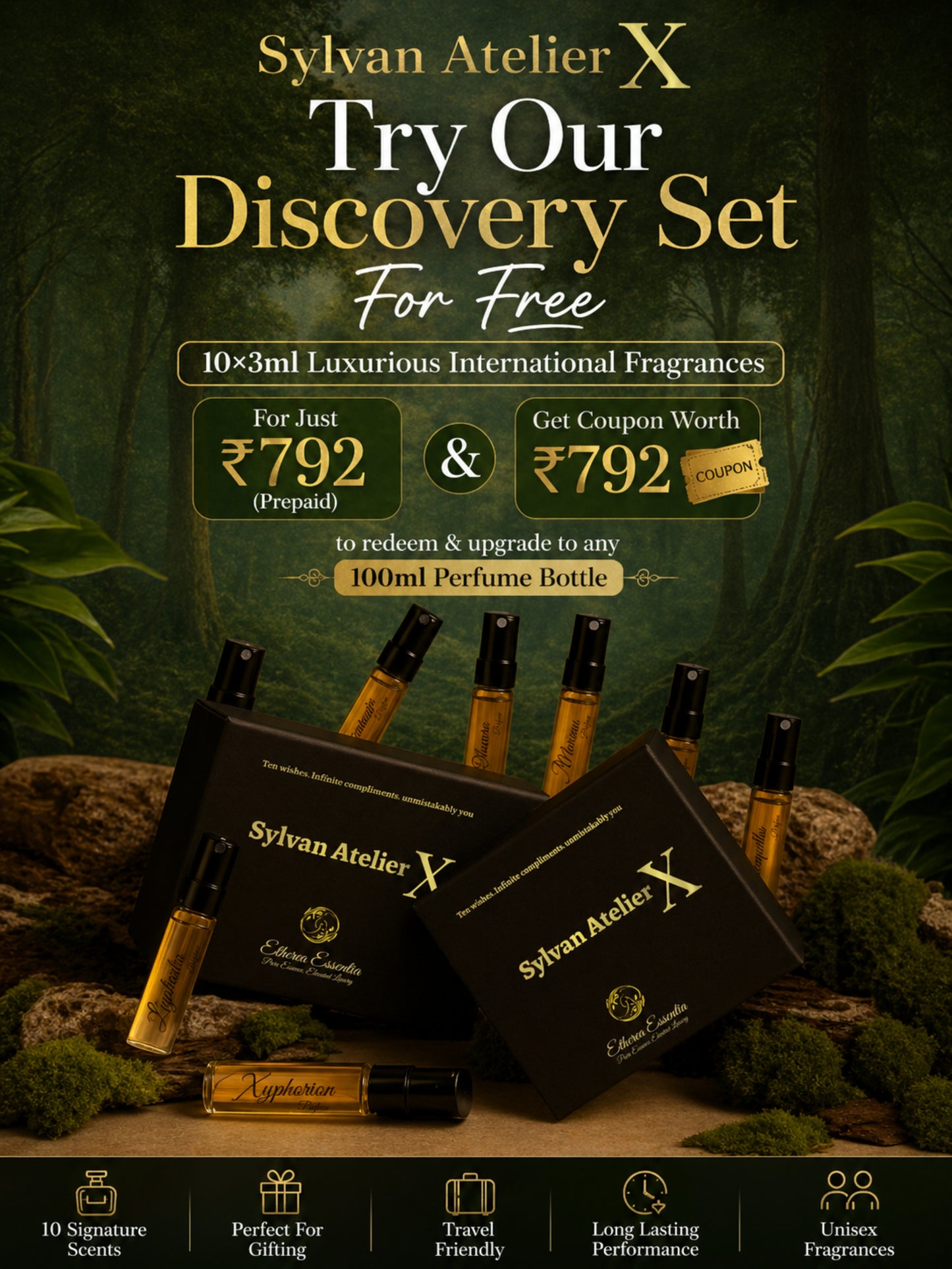 Sylvan Atelier X Mystery Box | 10×3ml Unisex Designer Perfume Discovery Set | Collection of Spicy, Aquatic, Floral, Woody, Earthy Fragrances | Try For Free | 50% Luxurious Oil Concentrate | Better Than International Designer Fragrances