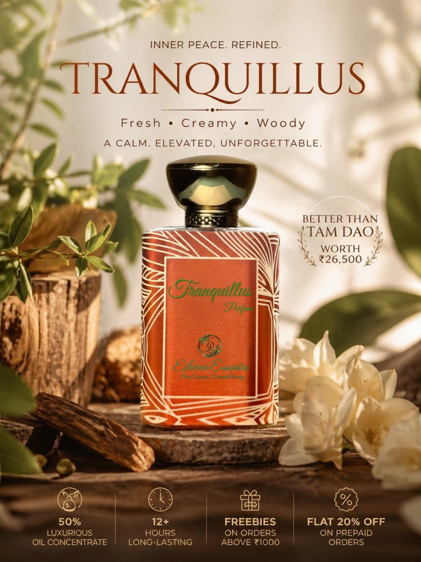 Tranquillus Unisex Perfume | Fresh, Creamy, Woody, Long-Lasting | 50% Luxurious Oil Concentrate | Better Than Tam Dao worth Rs 26,500