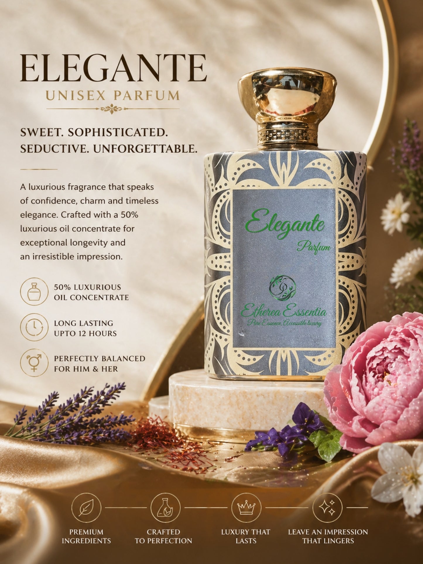 Elegante Unisex Parfum | Sweet, Sophisticated, Professional, Seductive, Long-Lasting | 50% Luxurious Oil Concentrate