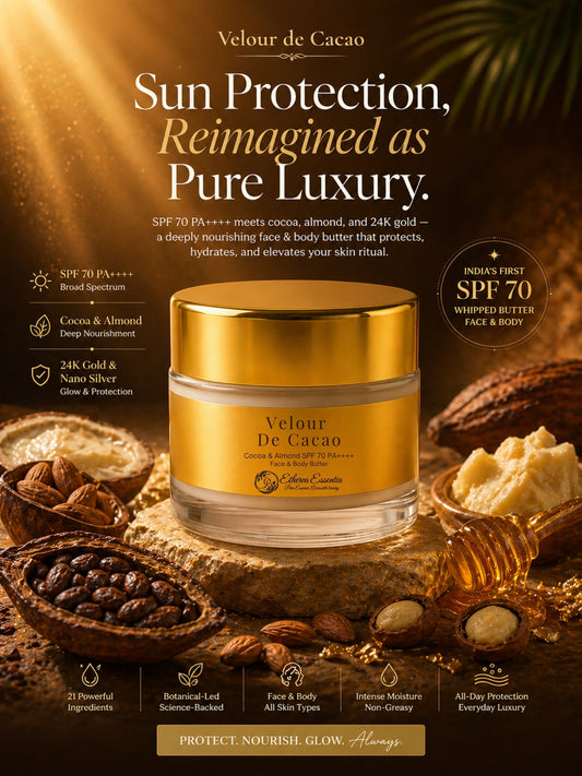 Velour de Cacao | India's First Cocoa & Almond SPF 70 PA++++ Mineral Gel Sunscreen, Moisturizer & Aroma Booster | Science-Backed Protection, Botanical-Led