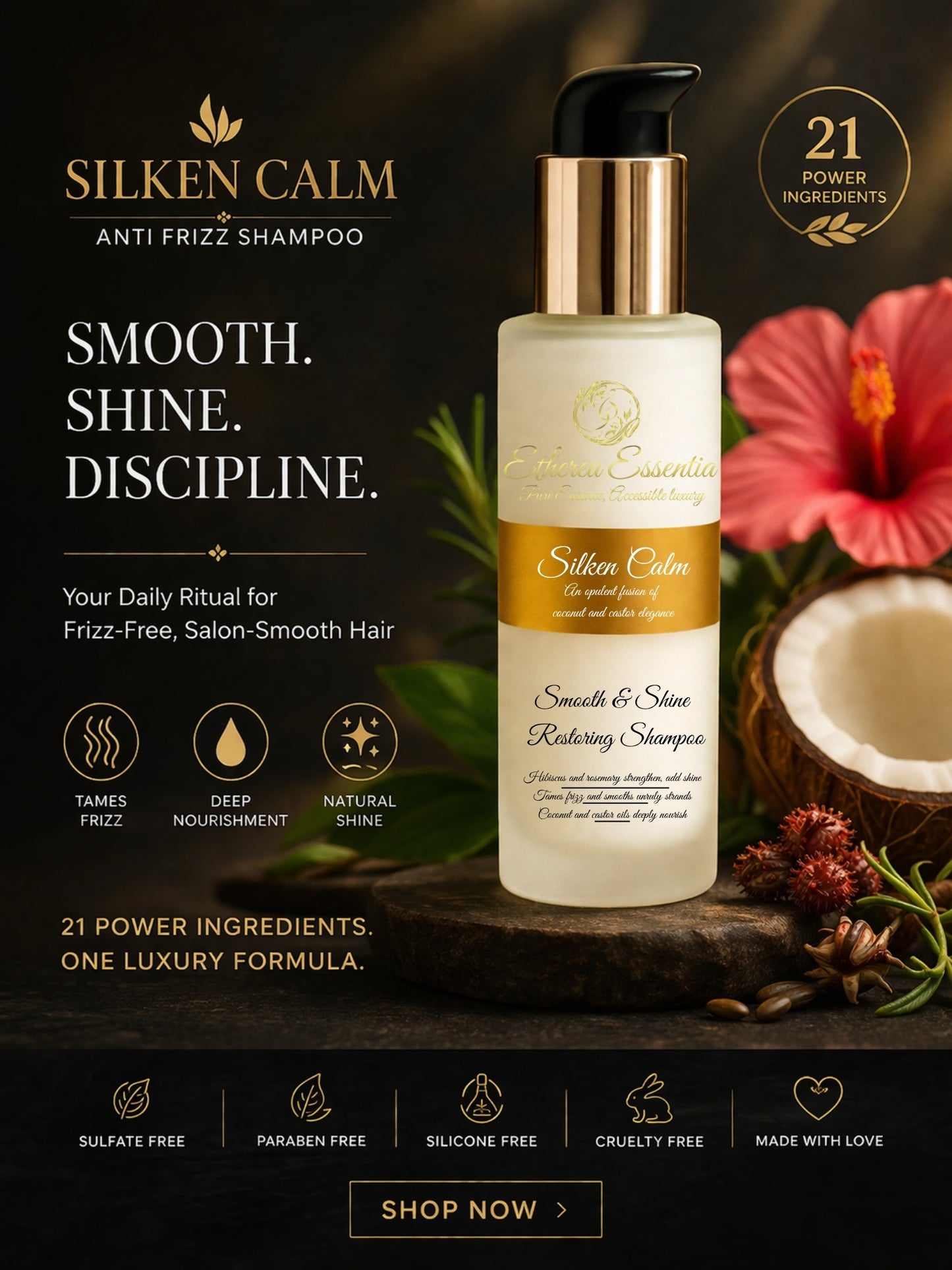 Silken Calm Anti Frizz Shampoo | Smooth & Shine Restoring Shampoo with Coconut & Castor Oils