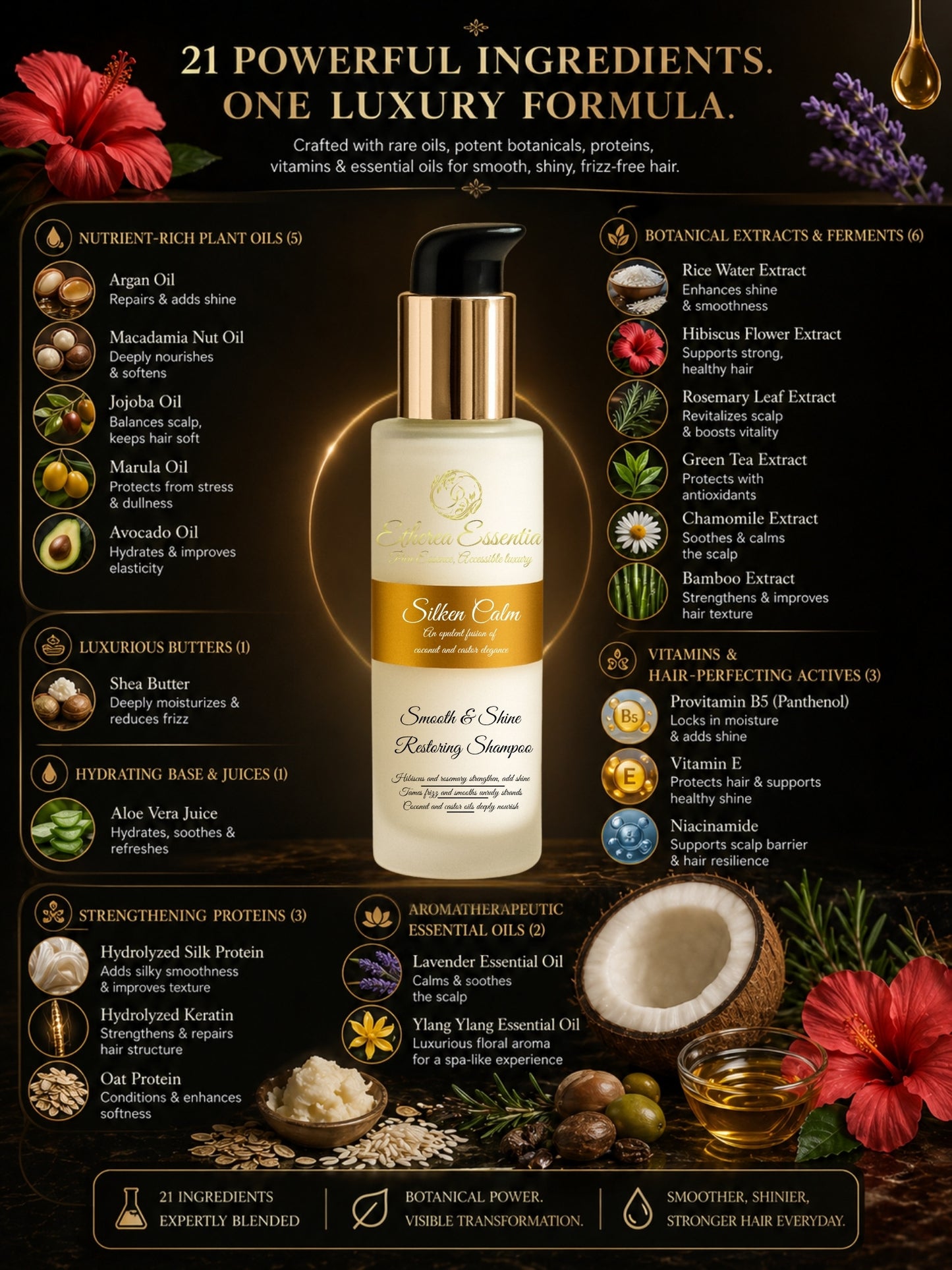 Silken Calm Anti Frizz Shampoo | Smooth & Shine Restoring Shampoo with Coconut & Castor Oils