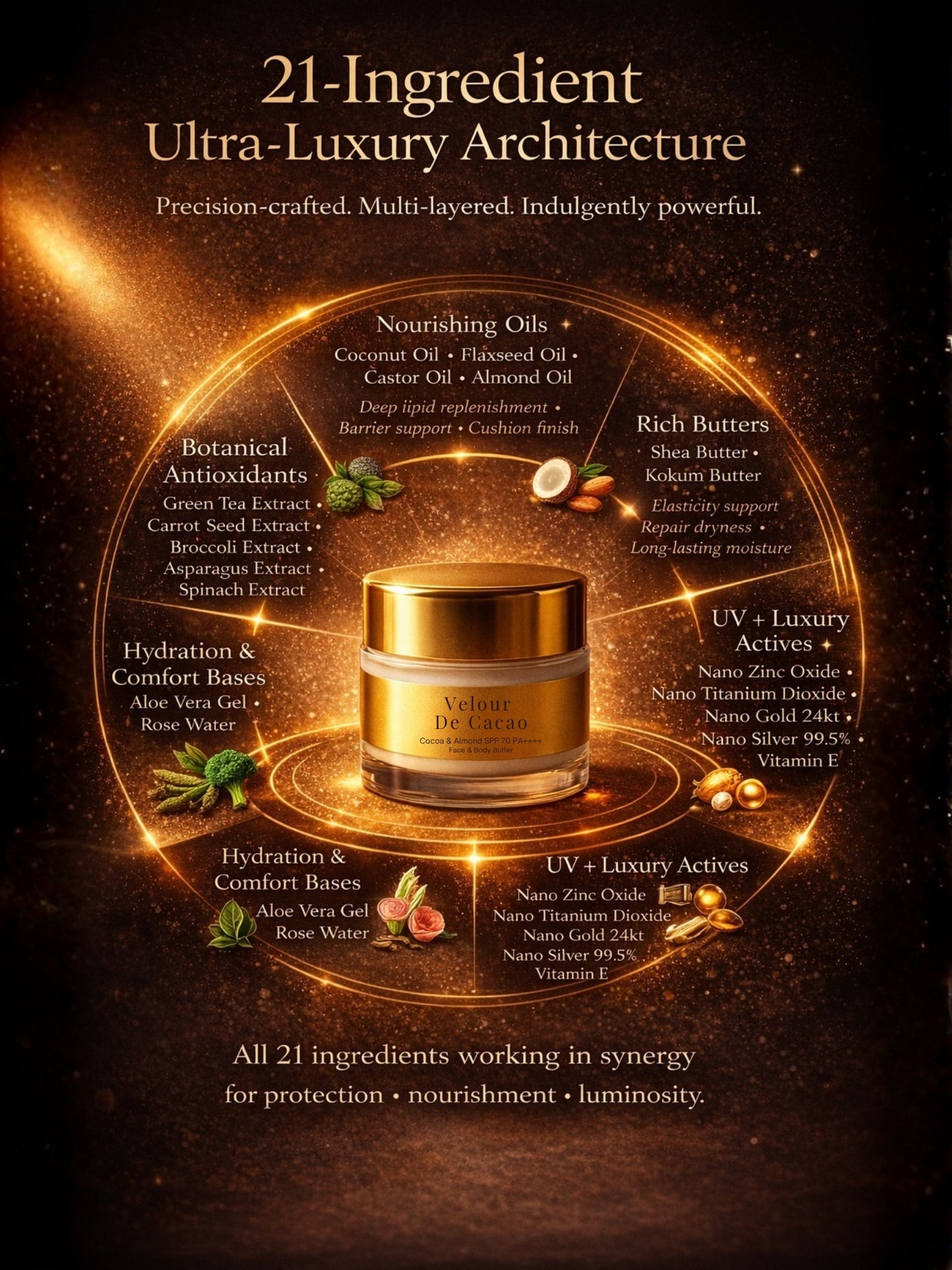 Velour de Cacao | India's First Cocoa & Almond SPF 70 PA++++ Mineral Gel Sunscreen, Moisturizer & Aroma Booster | Science-Backed Protection, Botanical-Led