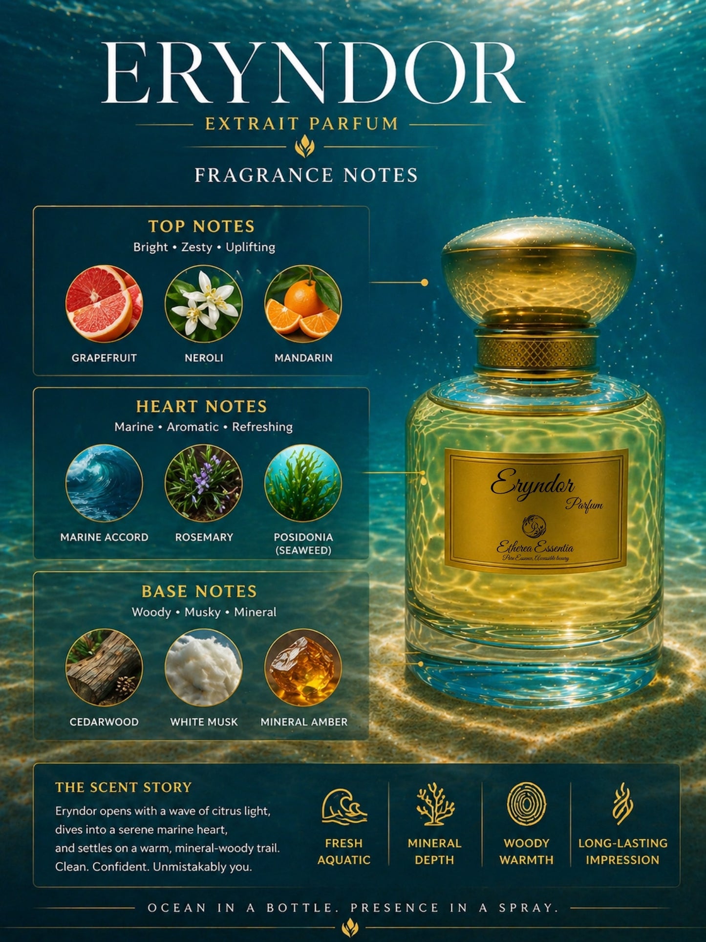 Eryndor Unisex Perfume | Fresh, Fruity, Aquatic, Woody, Long-Lasting Unisex Parfum | 50% Luxurious Oil Concentrate | Better Than Aqva Pour Homme worth Rs 10,400/100ml