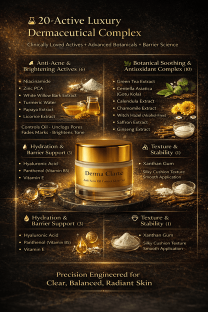 Derma Clarté | Clinical-Grade Botanical Anti-Acne Glow Gel | 20 Science-Backed Actives & Botanicals