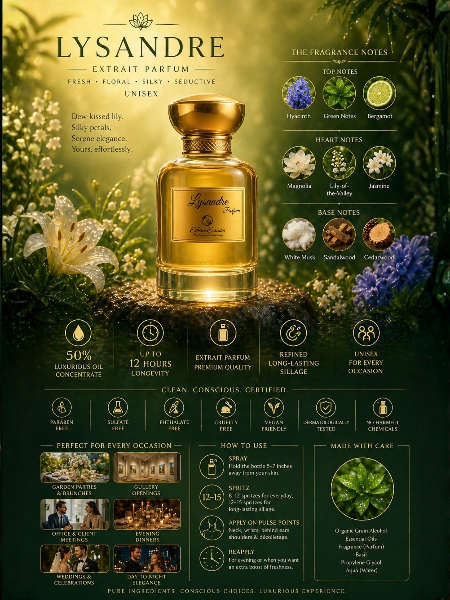 Lysandre Unisex Extrait Parfum | Fresh, Floral, Silky, Seductive, Long-Lasting Unisex Parfum | 50% Luxurious Oil Concentrate | Better Than G Envy worth Rs 48,955/100ml