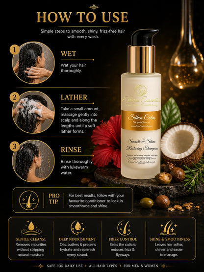 Silken Calm Anti Frizz Shampoo | Smooth & Shine Restoring Shampoo with Coconut & Castor Oils