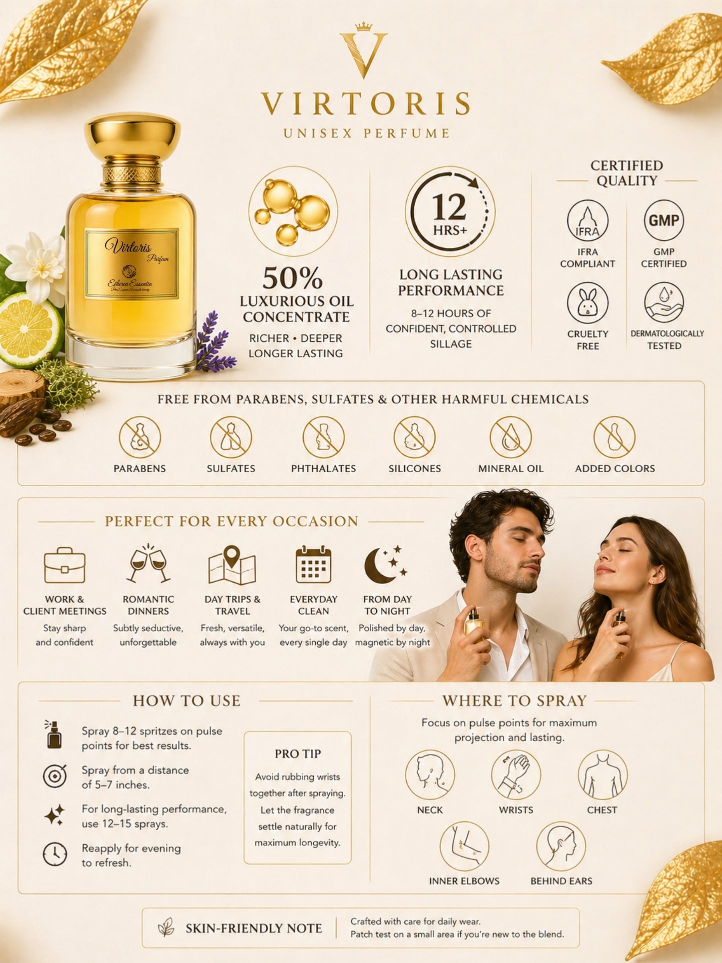 Virtoris Unisex Perfume | Citrus, Floral, Woody, Warm, Comforting, Subtle Seductive, Long-Lasting Unisex Parfum | 50% Luxurious Oil Concentrate | Better Than MB Legend worth Rs 7,900/100ml