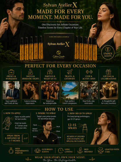 Sylvan Atelier X Mystery Box | 10×3ml Unisex Designer Perfume Discovery Set | Collection of Spicy, Aquatic, Floral, Woody, Earthy Fragrances | Try For Free | 50% Luxurious Oil Concentrate | Better Than International Designer Fragrances